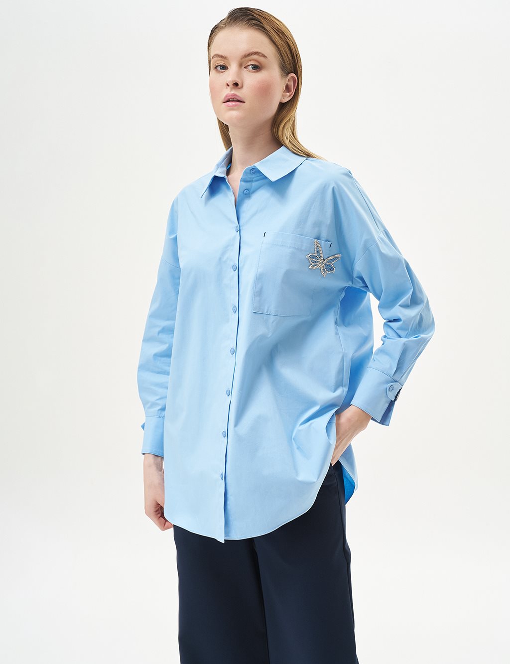 Accessory Detailed Shirt Collar Tunic Dust Smoke
