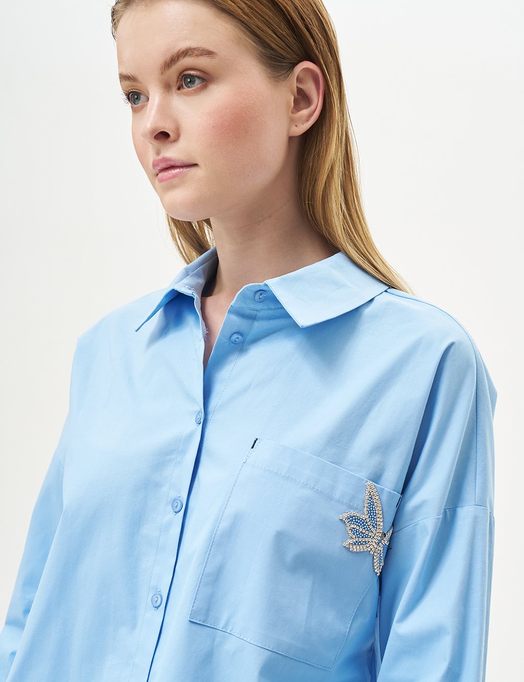 Accessory Detailed Shirt Collar Tunic Dust Smoke