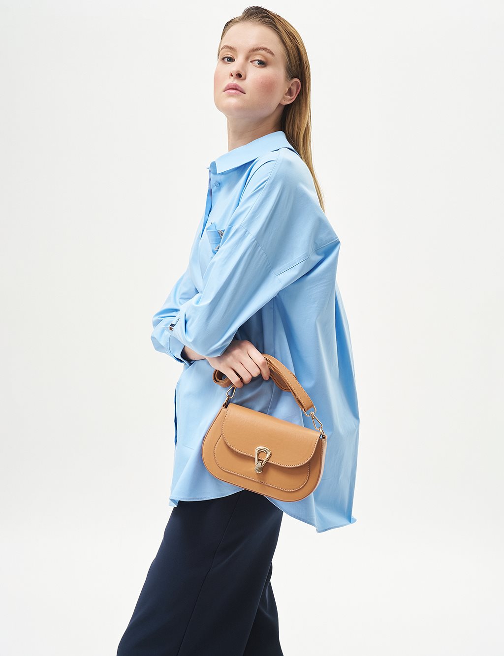 Accessory Detailed Shirt Collar Tunic Dust Smoke
