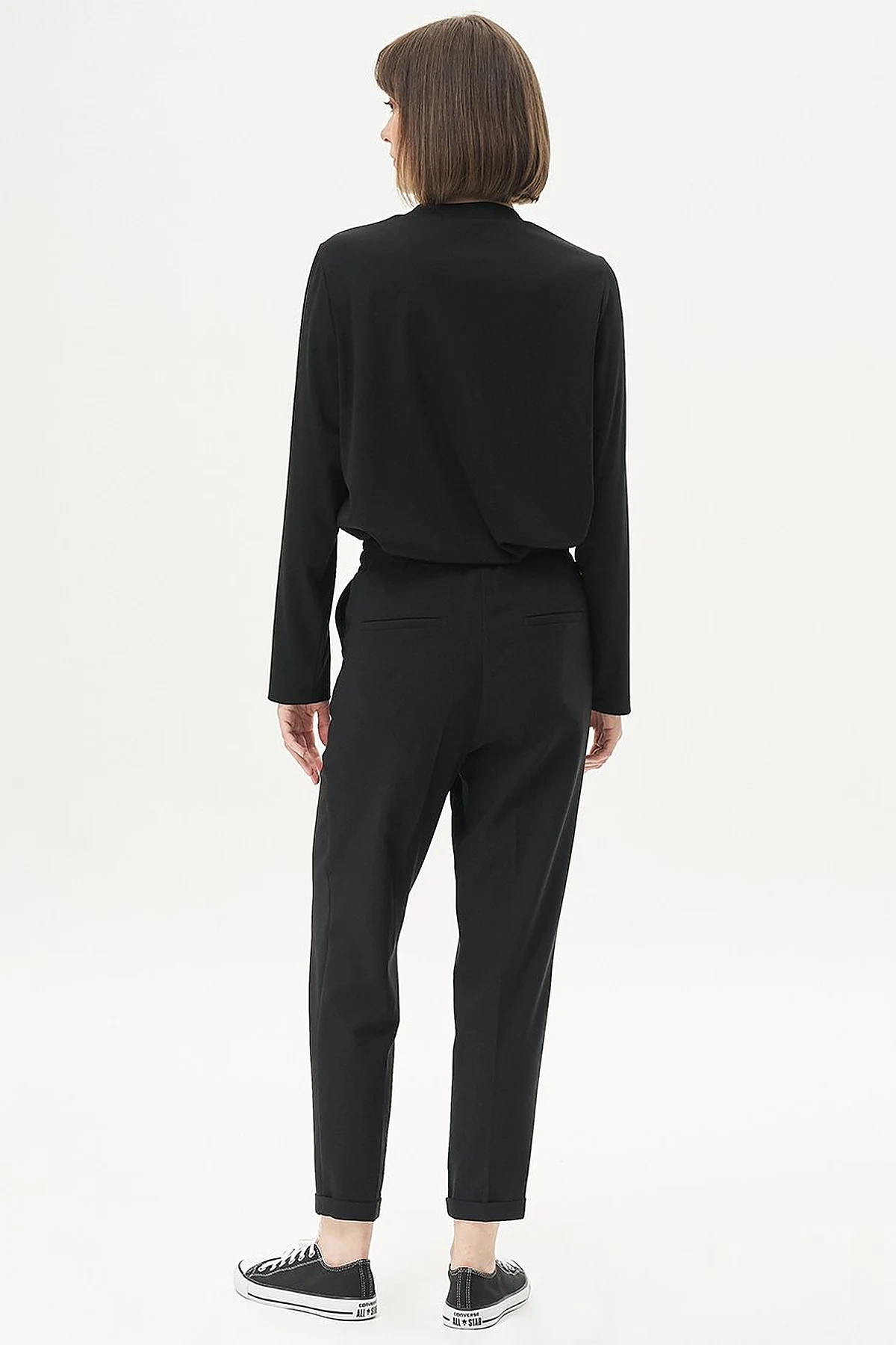 Elasticated Pipe-Leg Pants Black