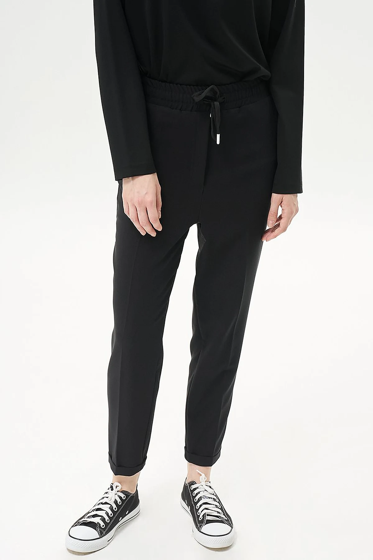 Elasticated Pipe-Leg Pants Black