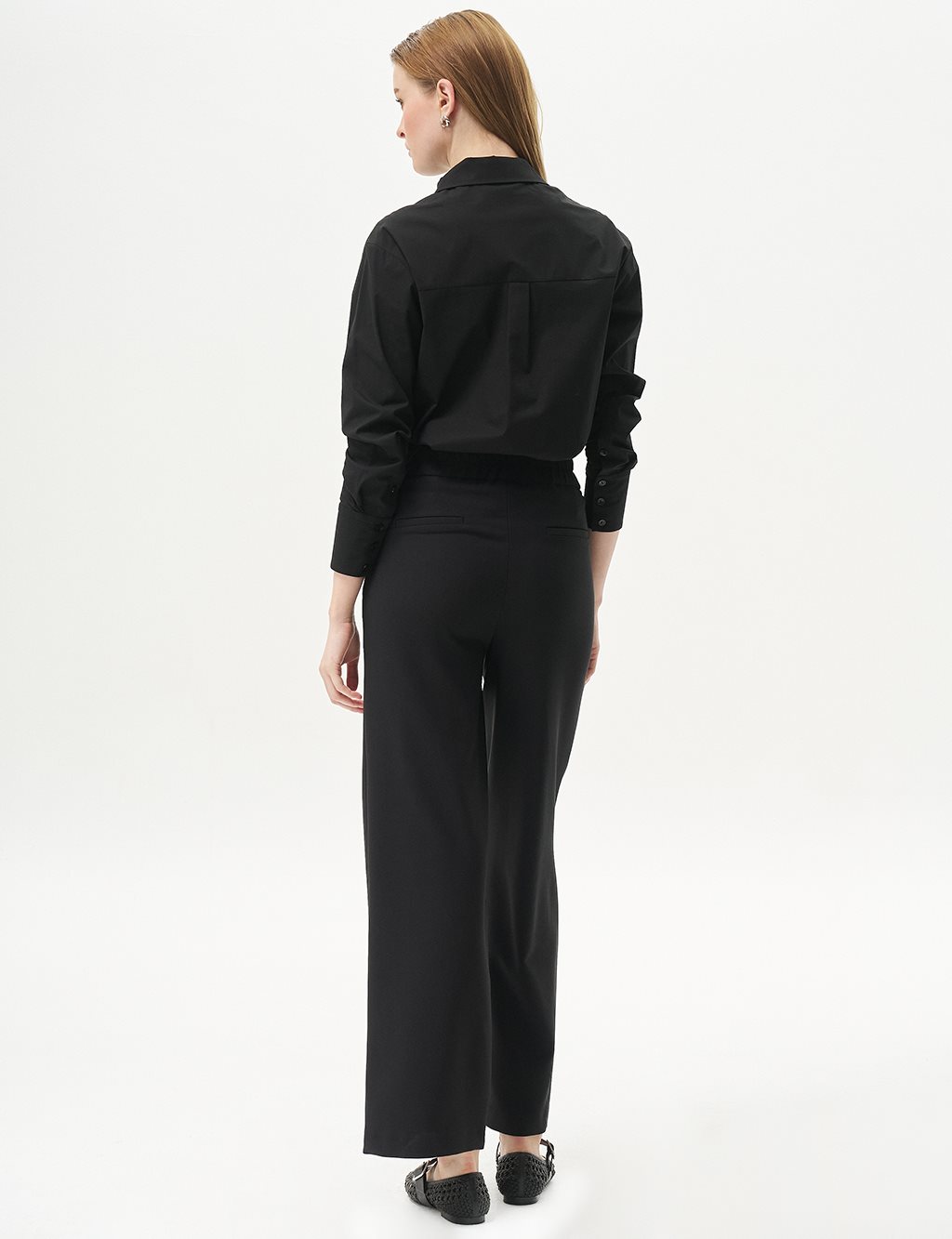 Adjustable Waist Wide Leg Trousers Black