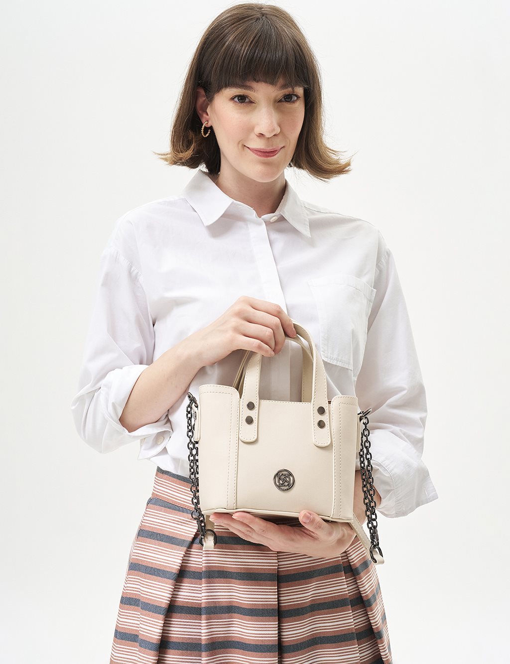 Faux Leather Tote Bag in Cream