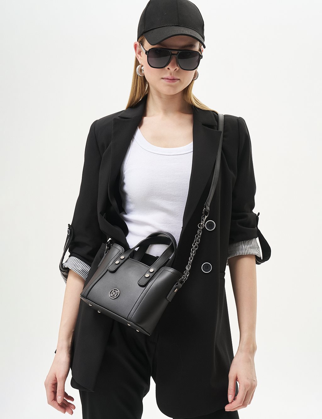 Faux Leather Tote Bag in Black