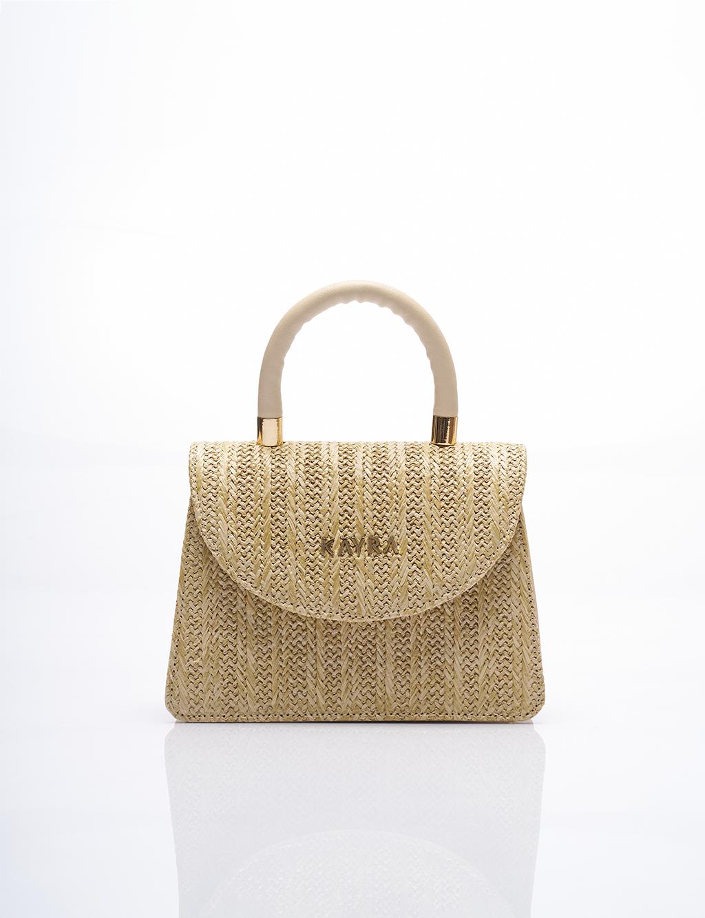 Covered Straw Knit Shoulder Bag Cream