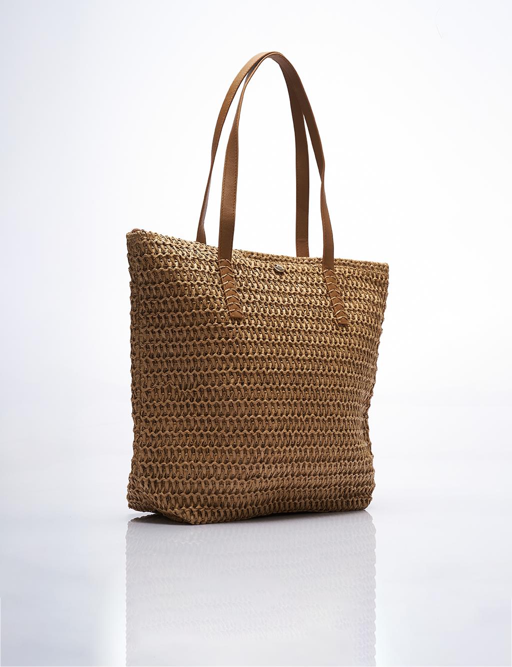 Straw Braided Shoulder Bag Cream