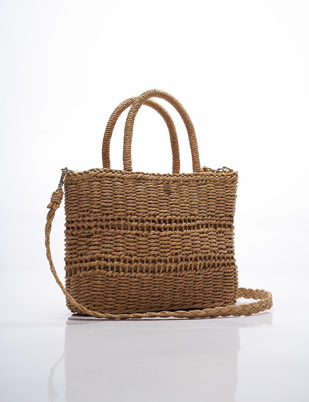 Straw Braided Tote Bag Cream