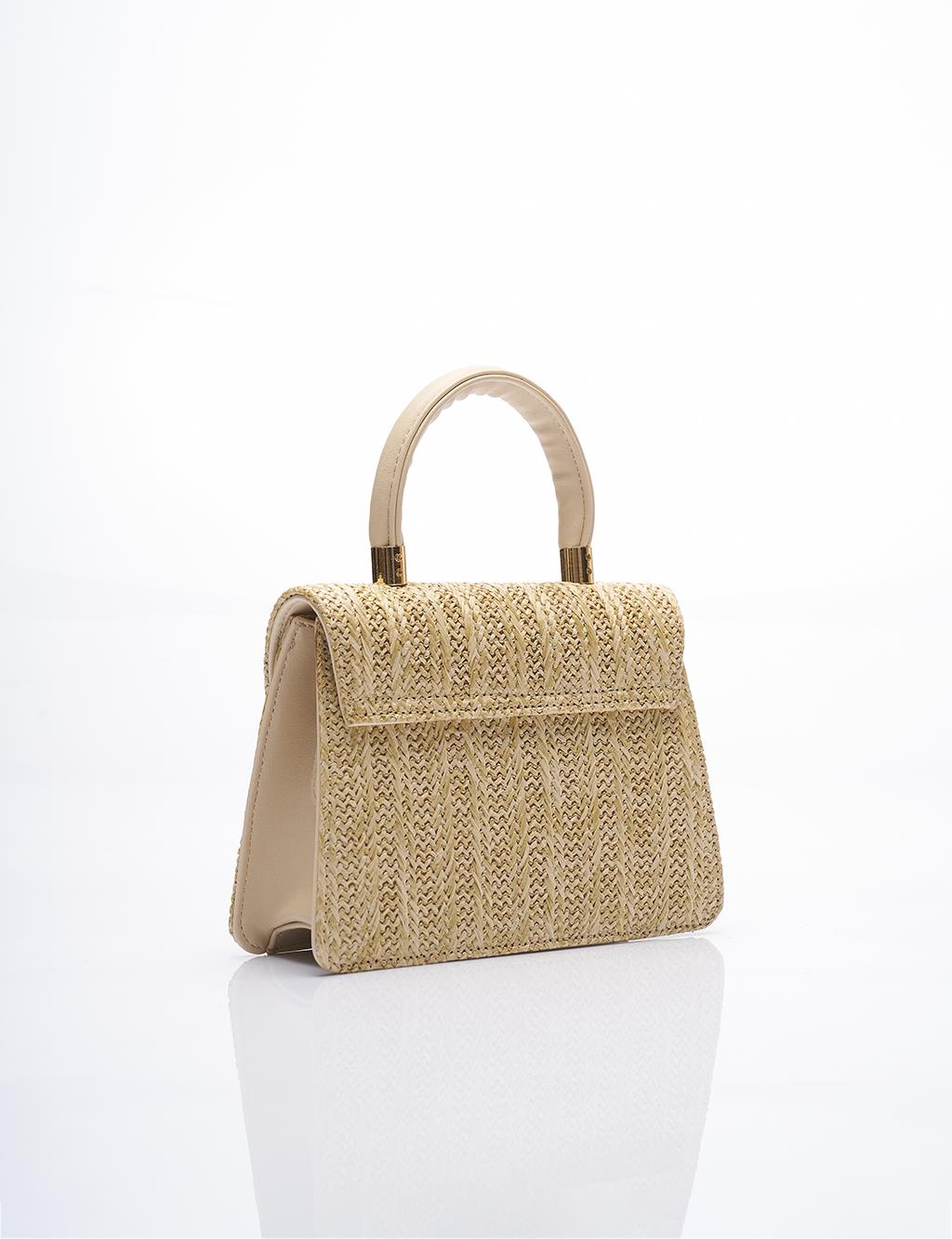 Covered Straw Knit Shoulder Bag Cream