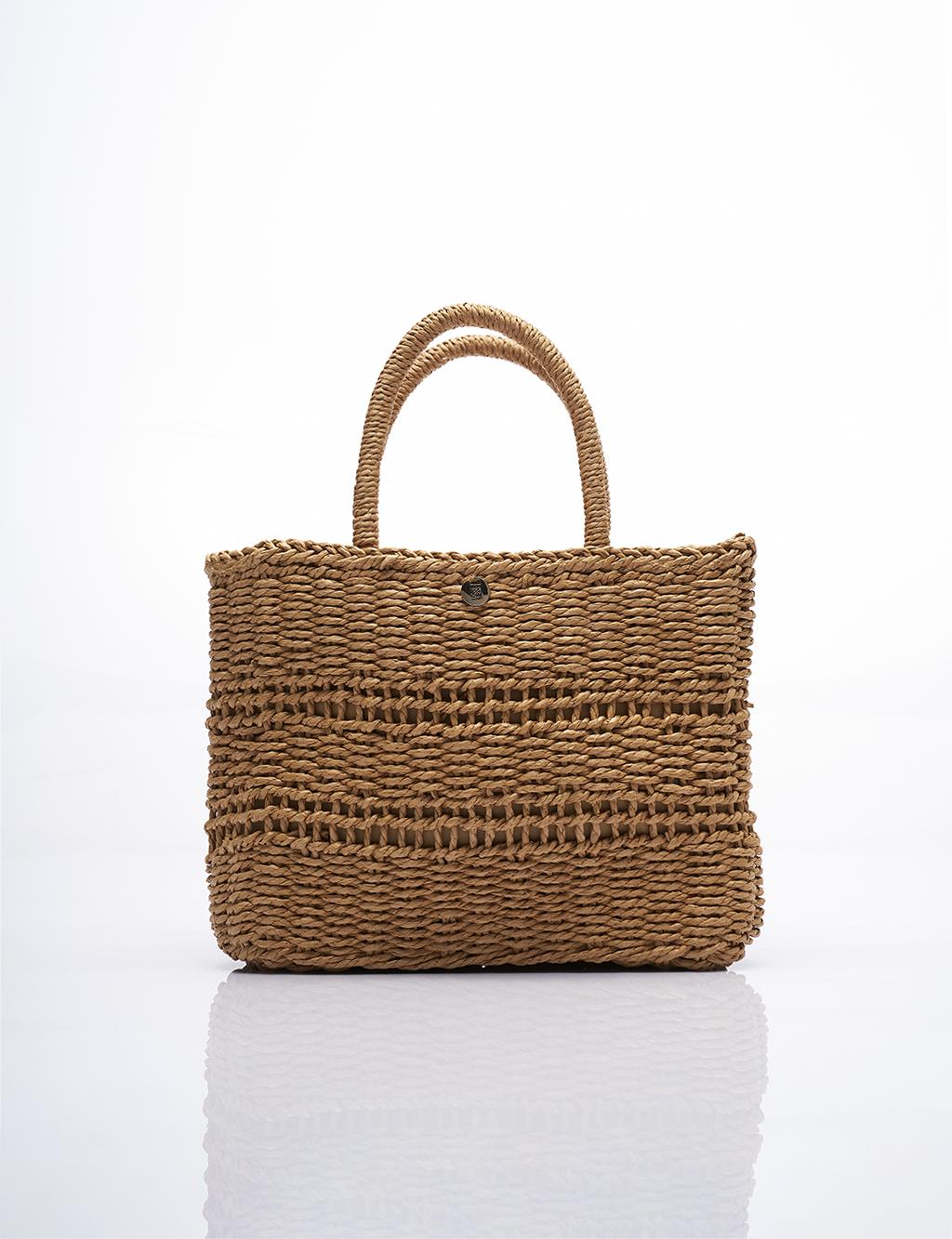 Straw Braided Tote Bag Cream