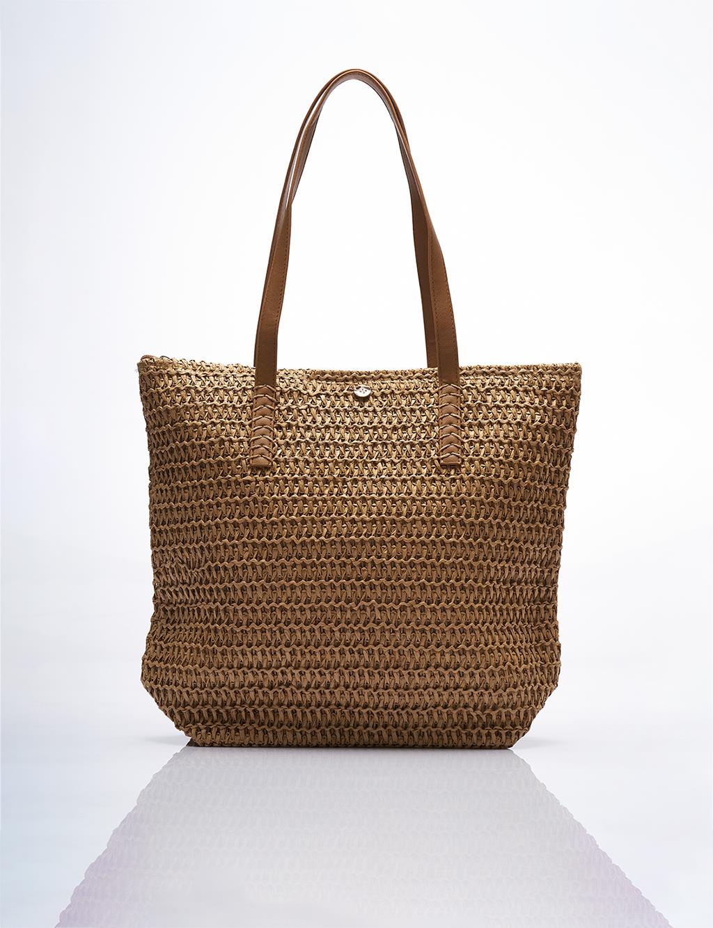 Straw Braided Shoulder Bag Cream