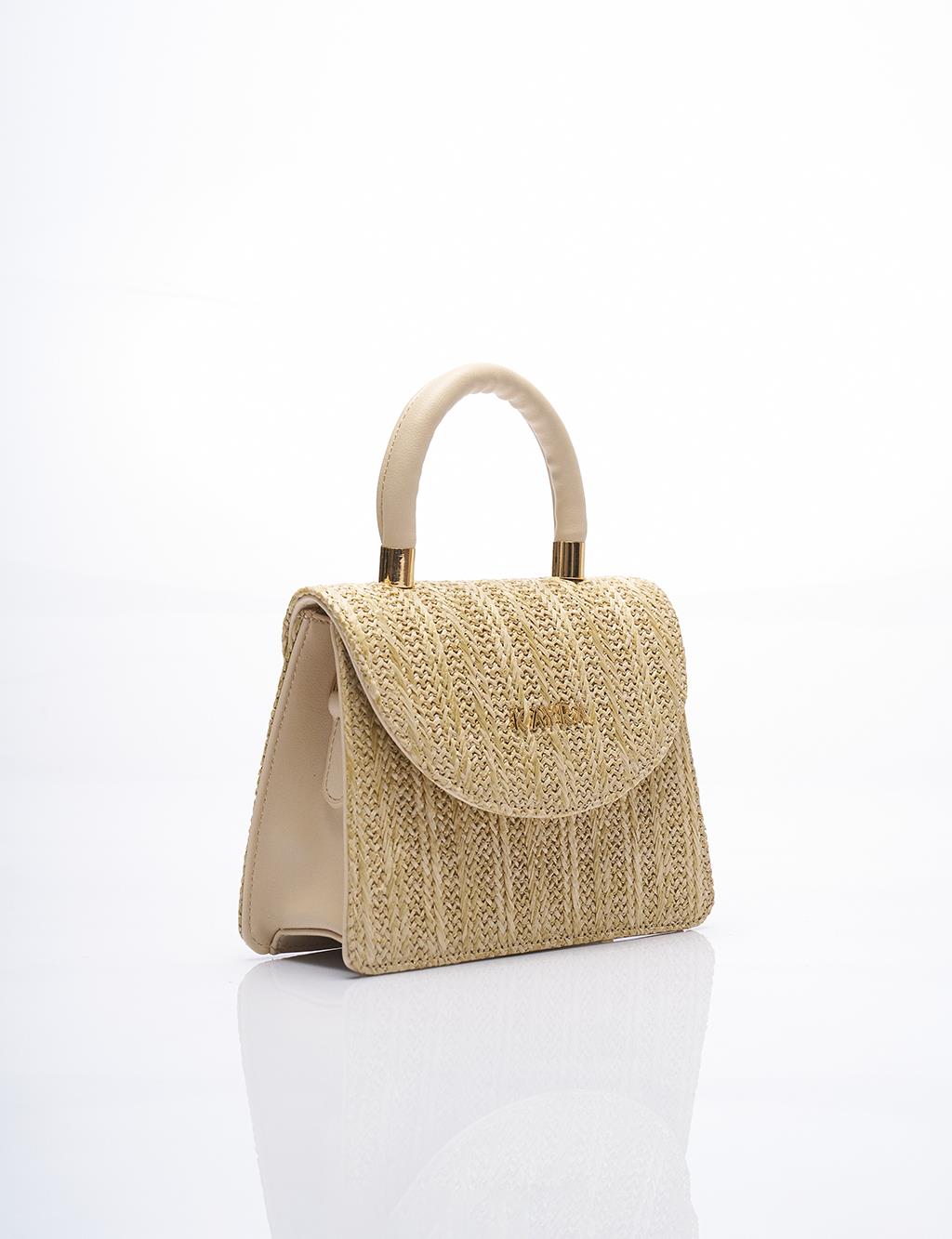 Covered Straw Knit Shoulder Bag Cream