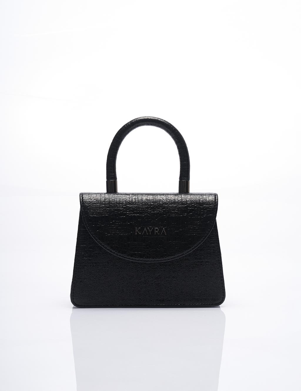 Textured Patent Leather Bag with Cover Black