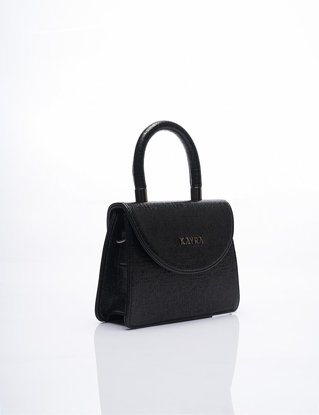 Textured Patent Leather Bag with Cover Black