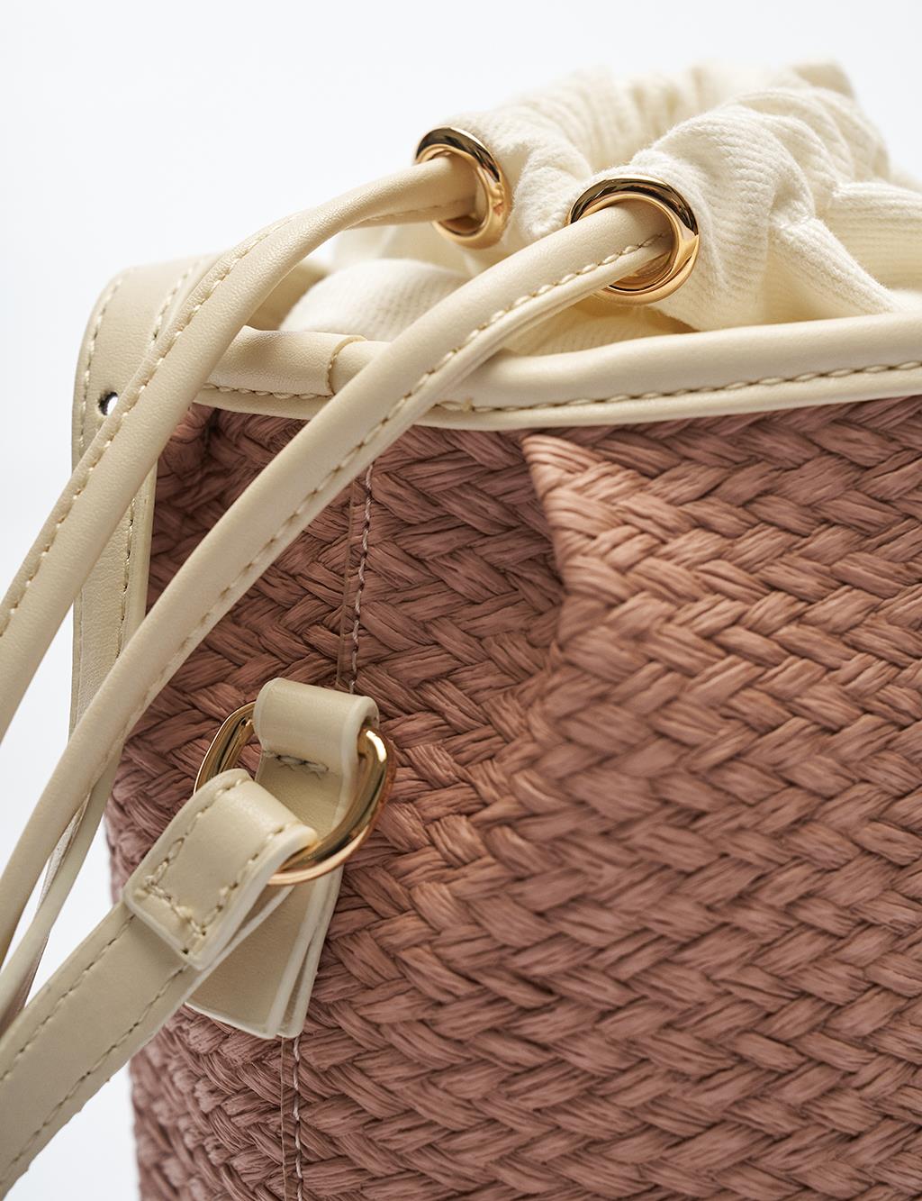  Woven Look Bucket Bag in Mink