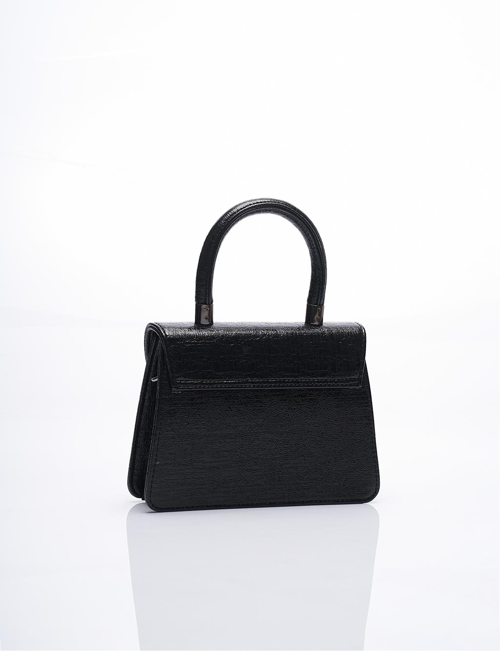 Textured Patent Leather Bag with Cover Black