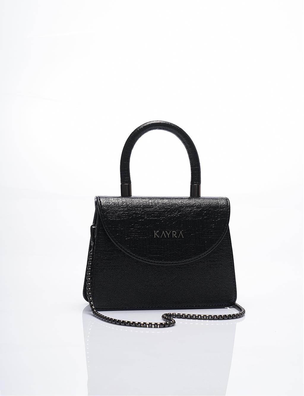 Textured Patent Leather Bag with Cover Black