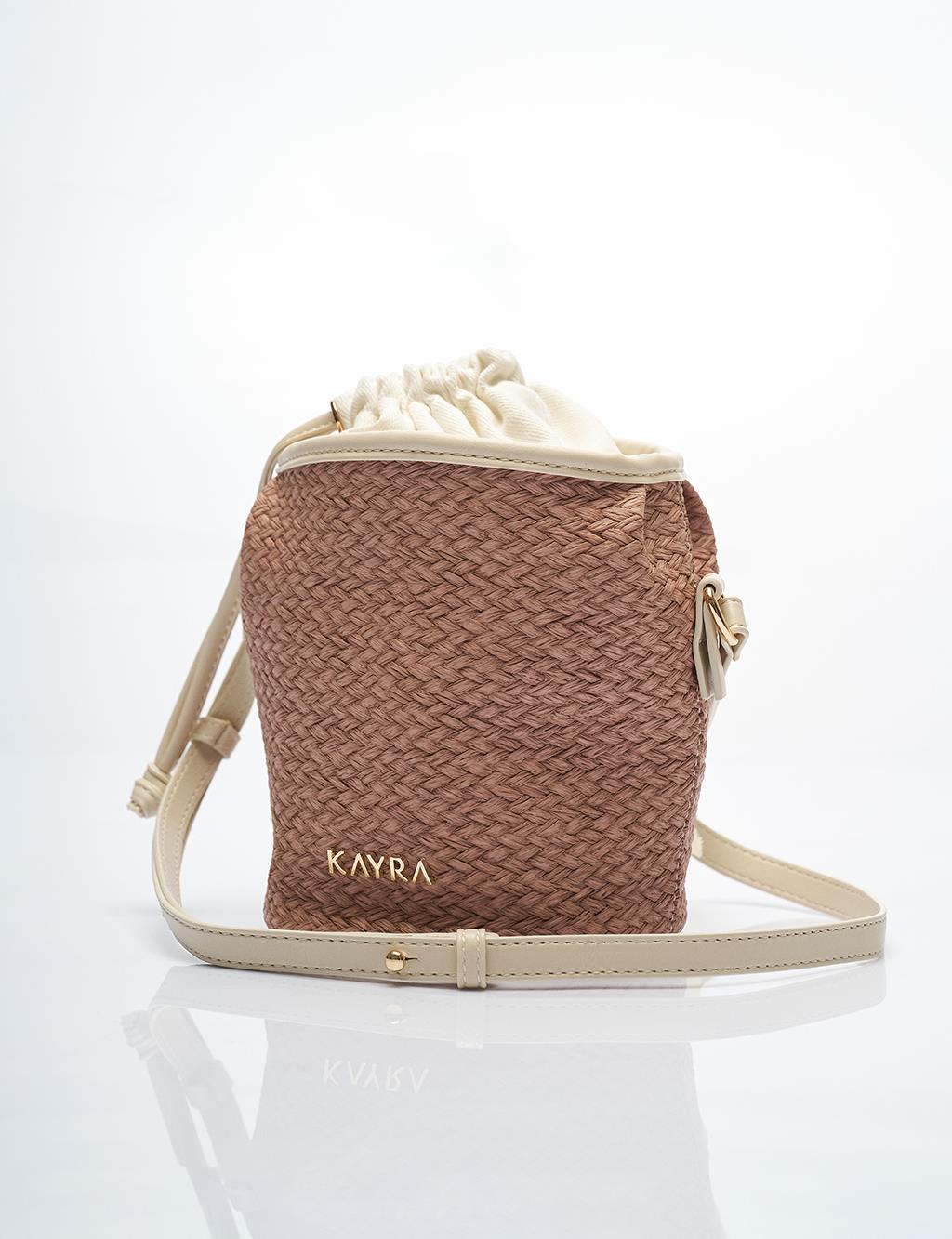  Woven Look Bucket Bag in Mink