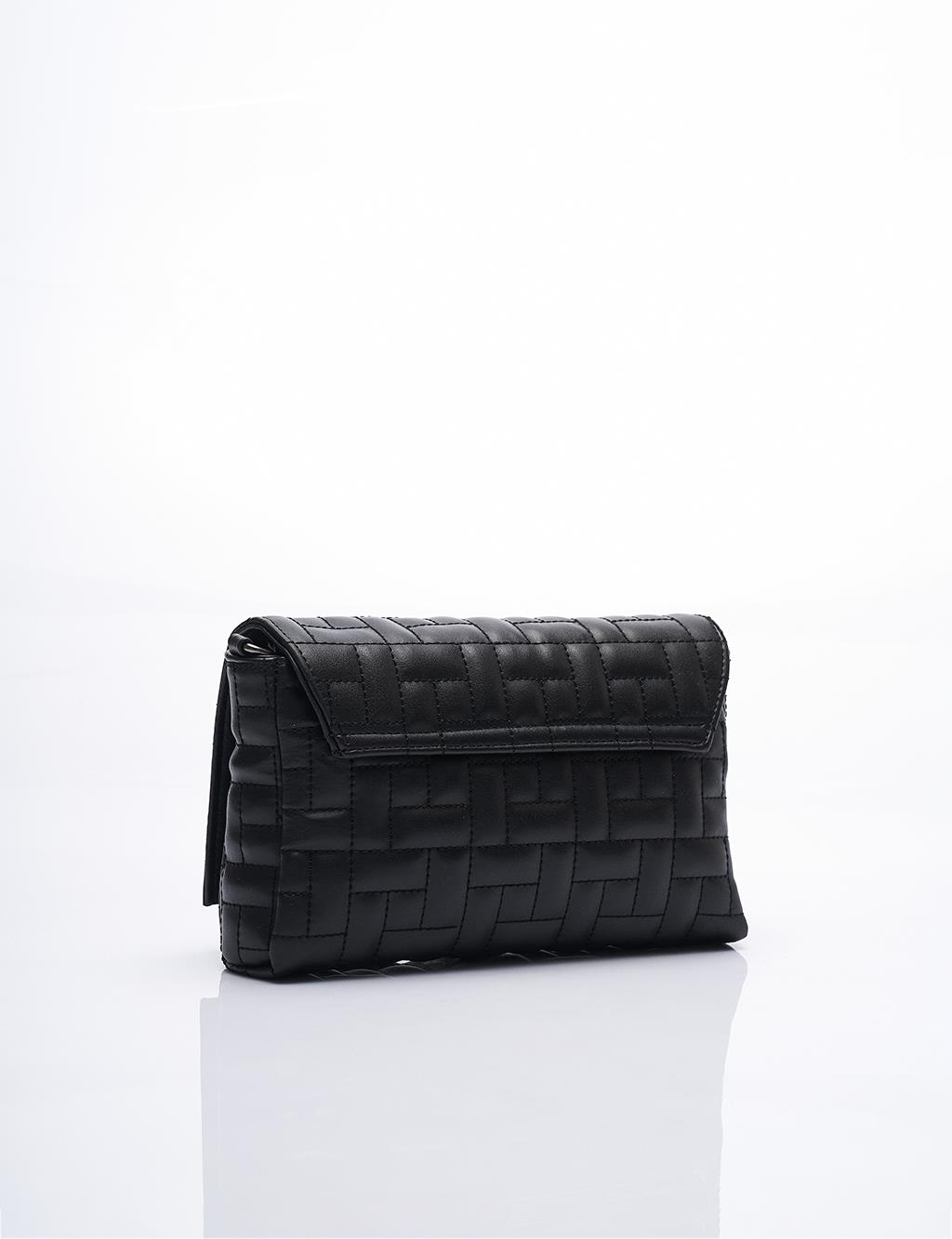 Faux Leather Rectangular Form Bag with Cover Black