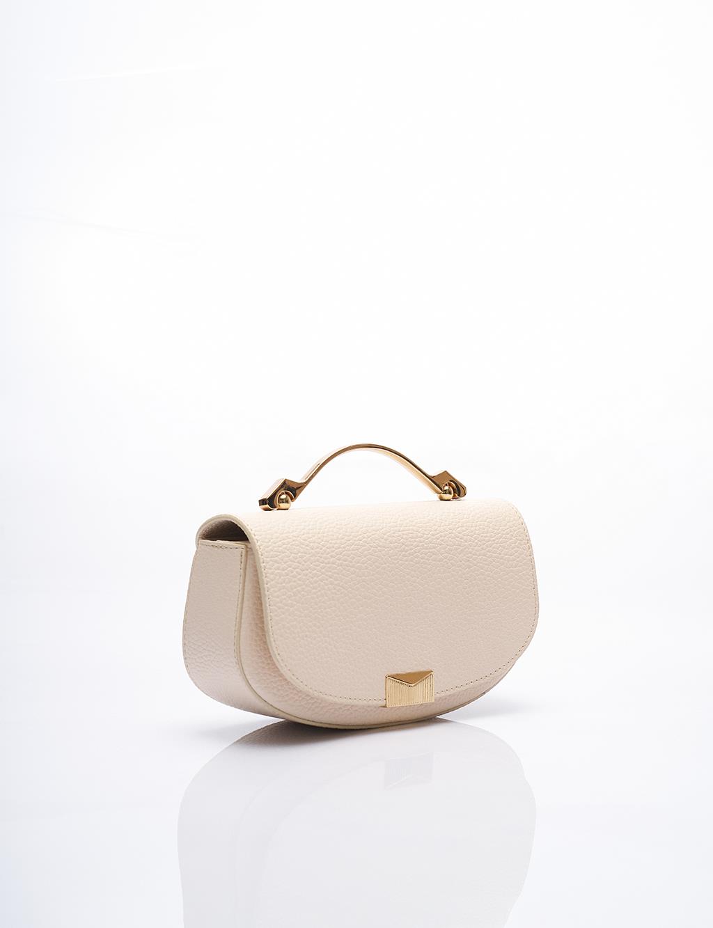 D Form Bag Cream with Metal Handle Detail