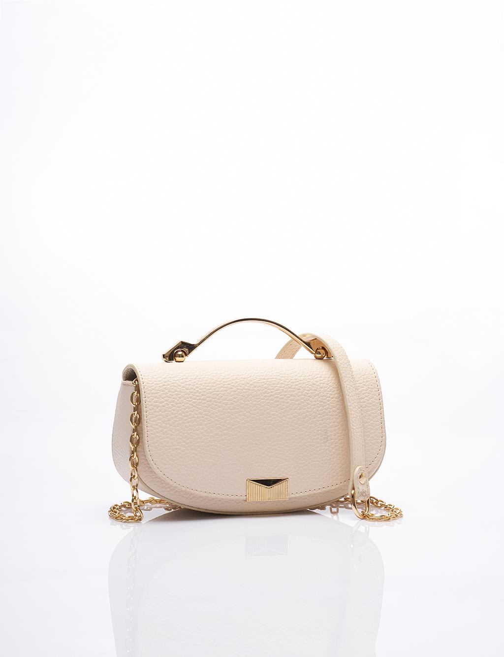 D Form Bag Cream with Metal Handle Detail