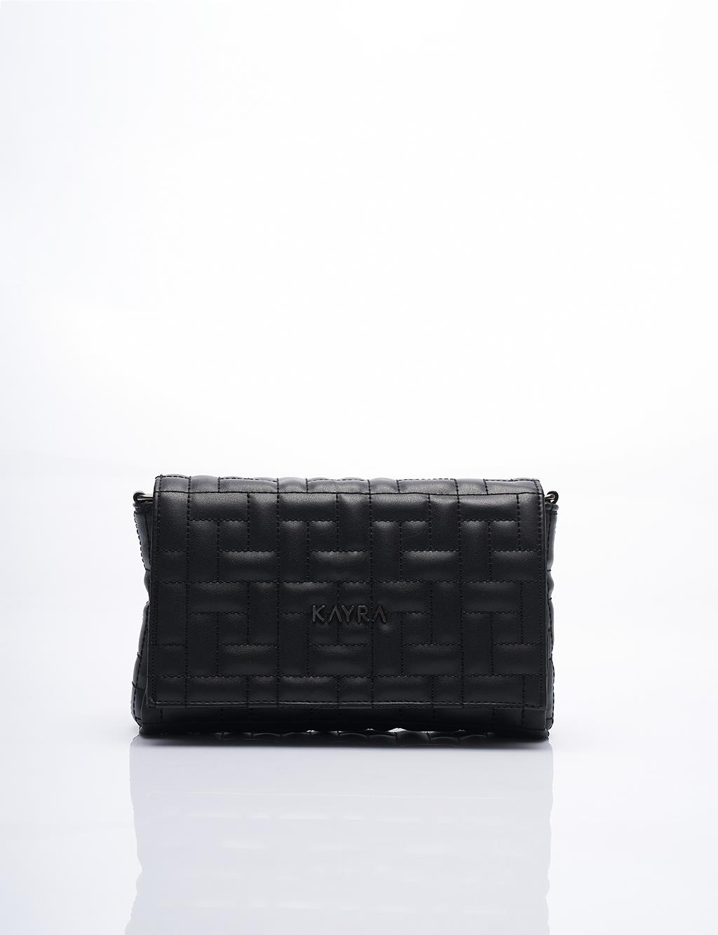 Faux Leather Rectangular Form Bag with Cover Black