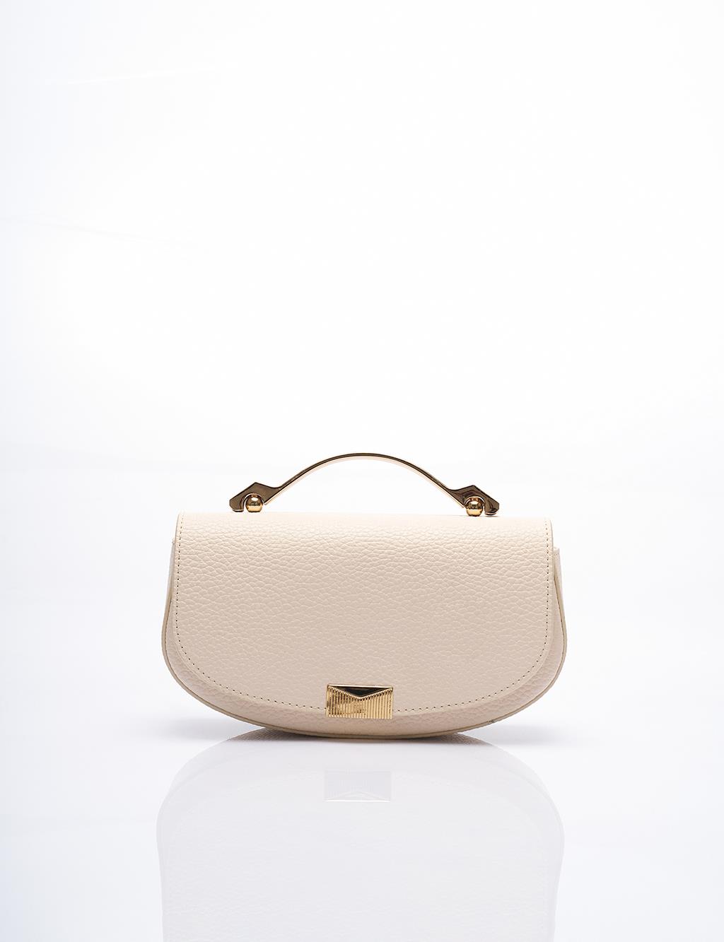 D Form Bag Cream with Metal Handle Detail