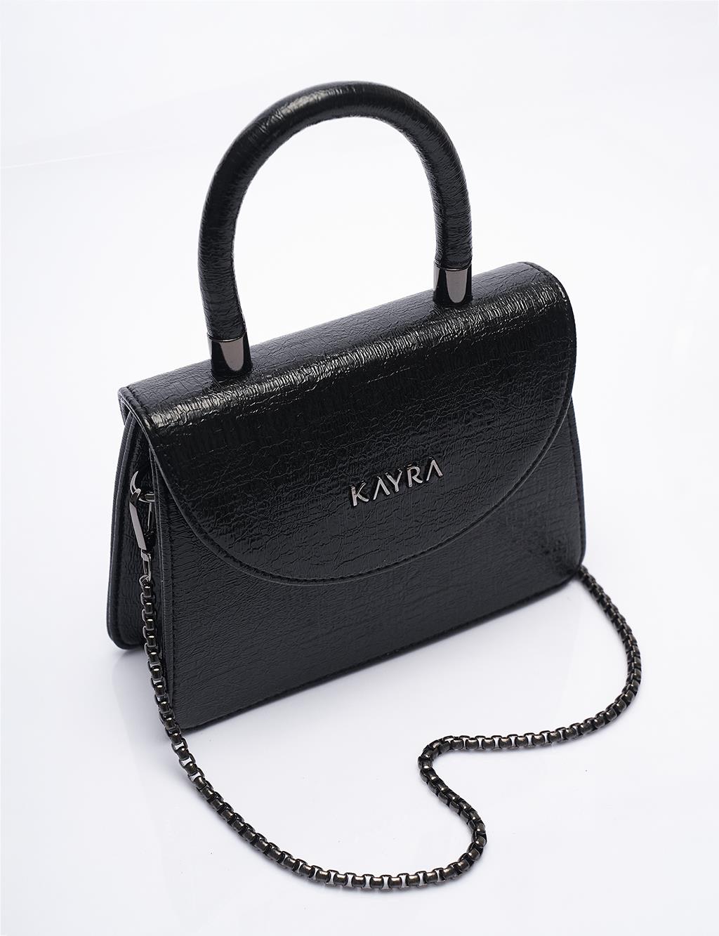 Textured Patent Leather Bag with Cover Black