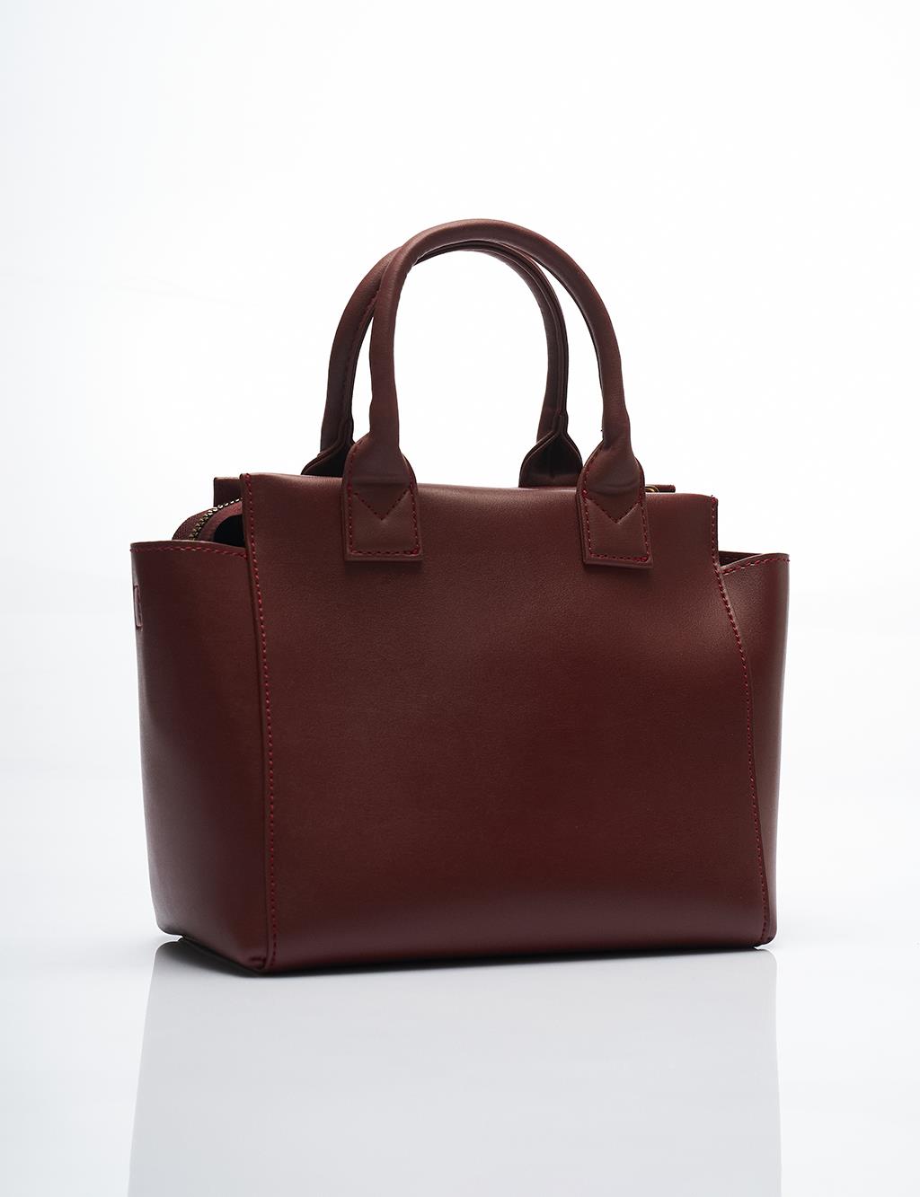 Faux Leather Blend Tote Bag Claret Red