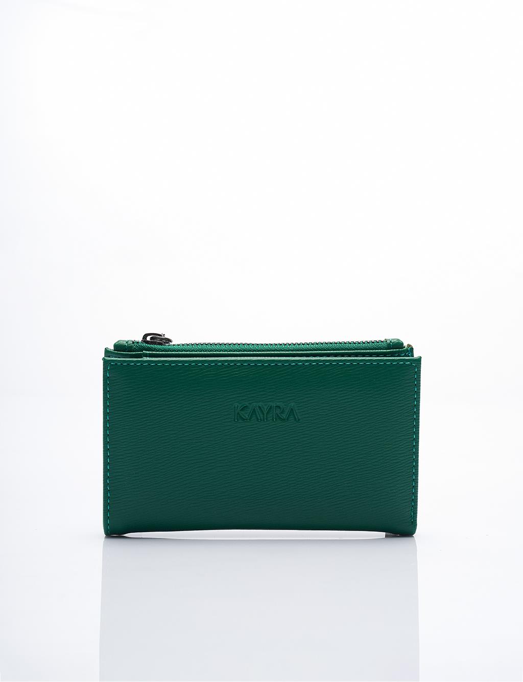 Faux Leather Rectangular Form Wallet Green