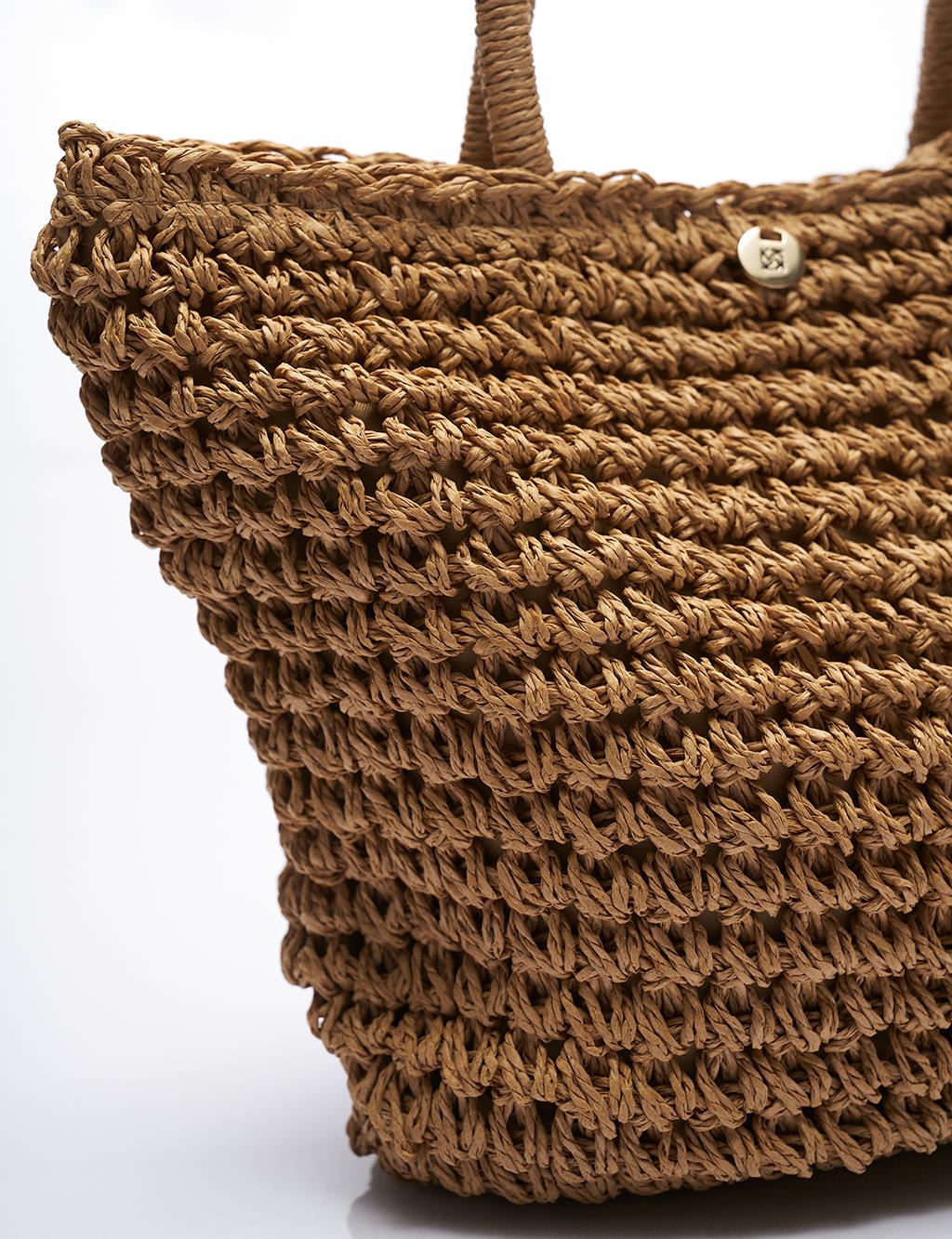 Straw Knit Tote Bag Cream