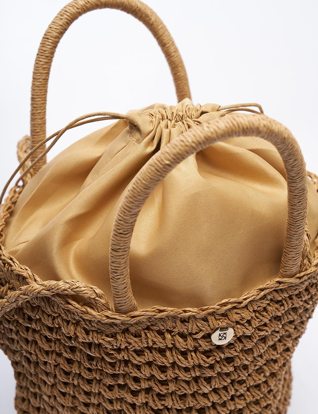 Straw Knit Tote Bag Cream