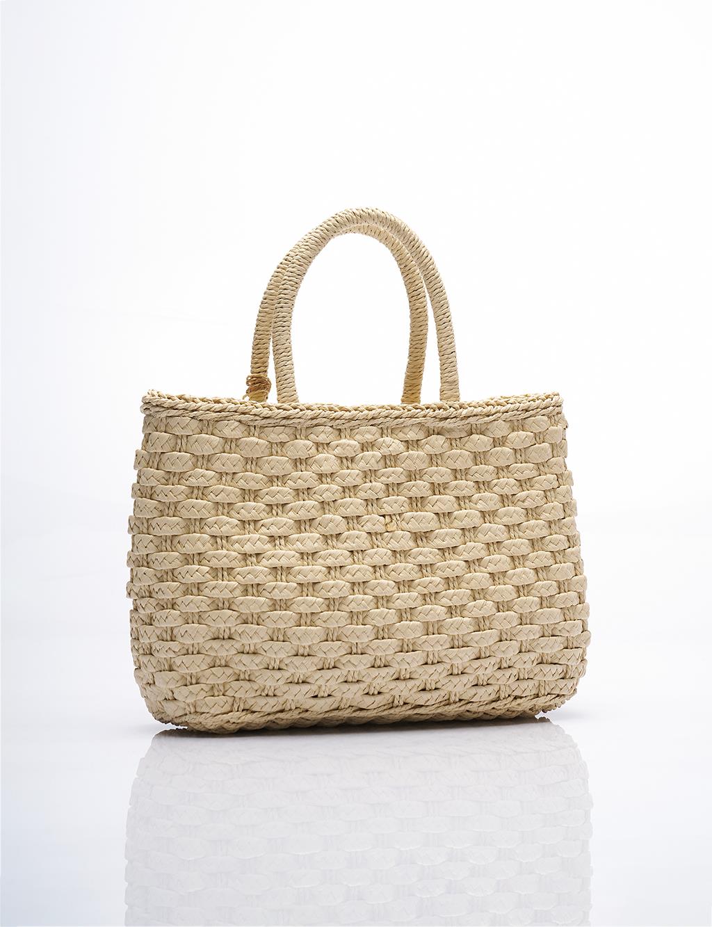 Pearl Detailed Straw Bag Cream