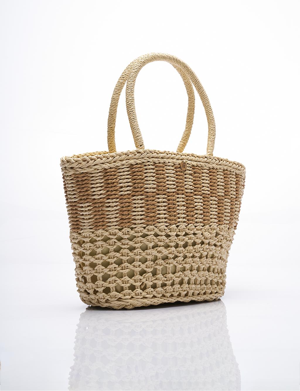 Double Braided Straw Tote Bag Cream