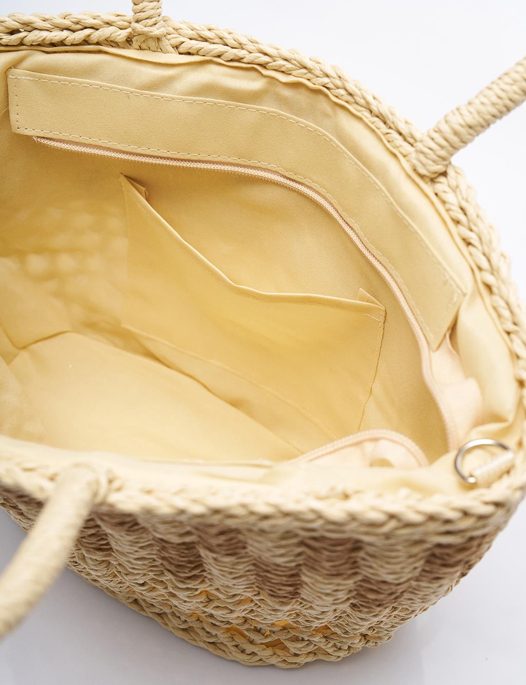 Double Braided Straw Tote Bag Cream