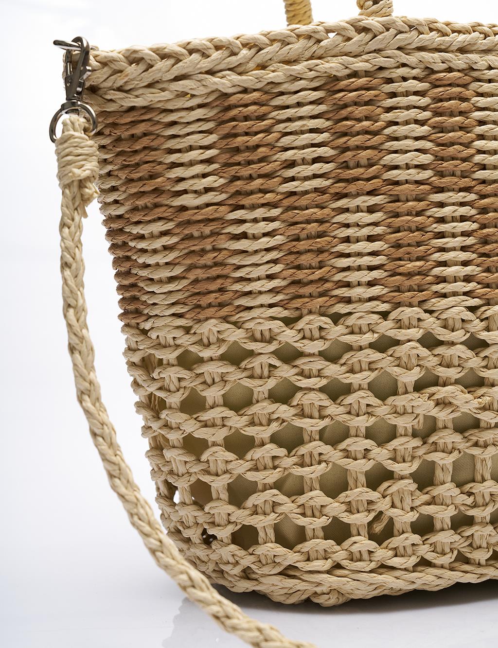 Double Braided Straw Tote Bag Cream