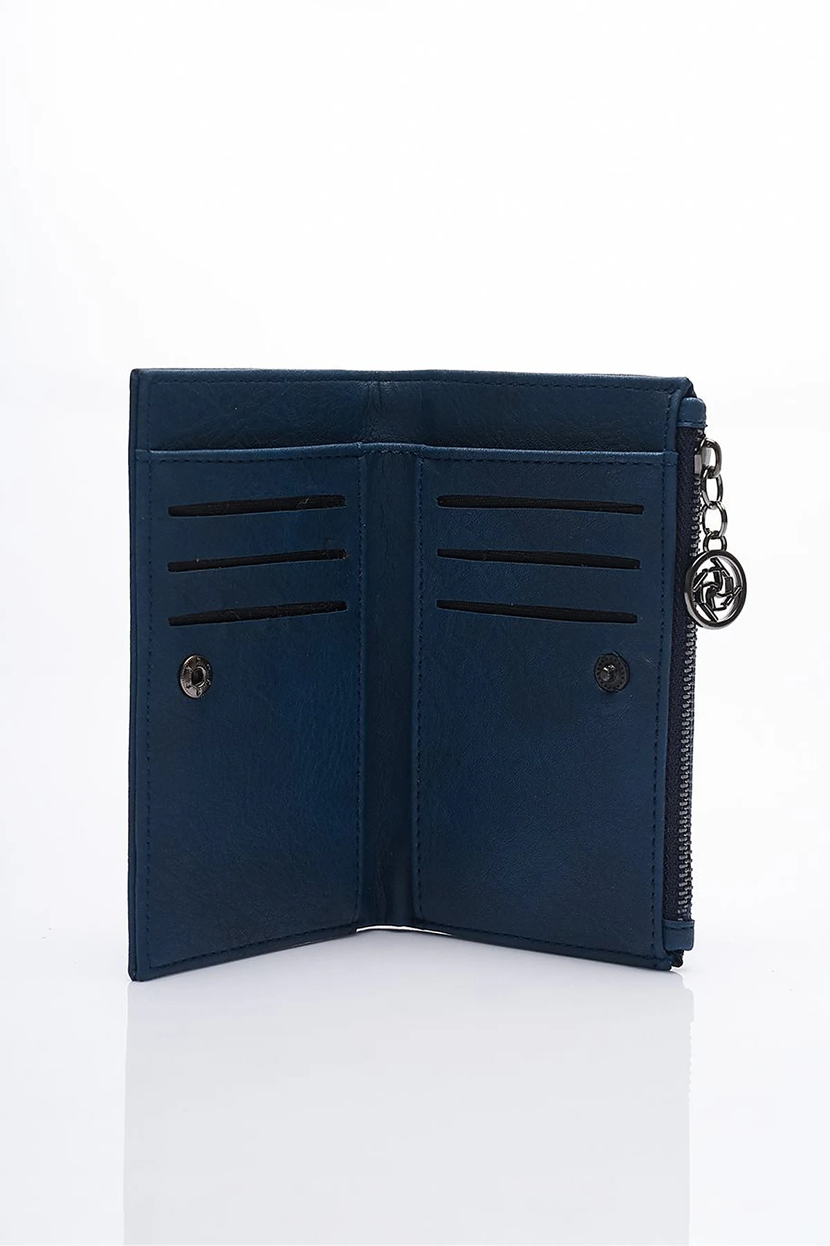 Faux Leather Rectangular Form Wallet Navy Blue
