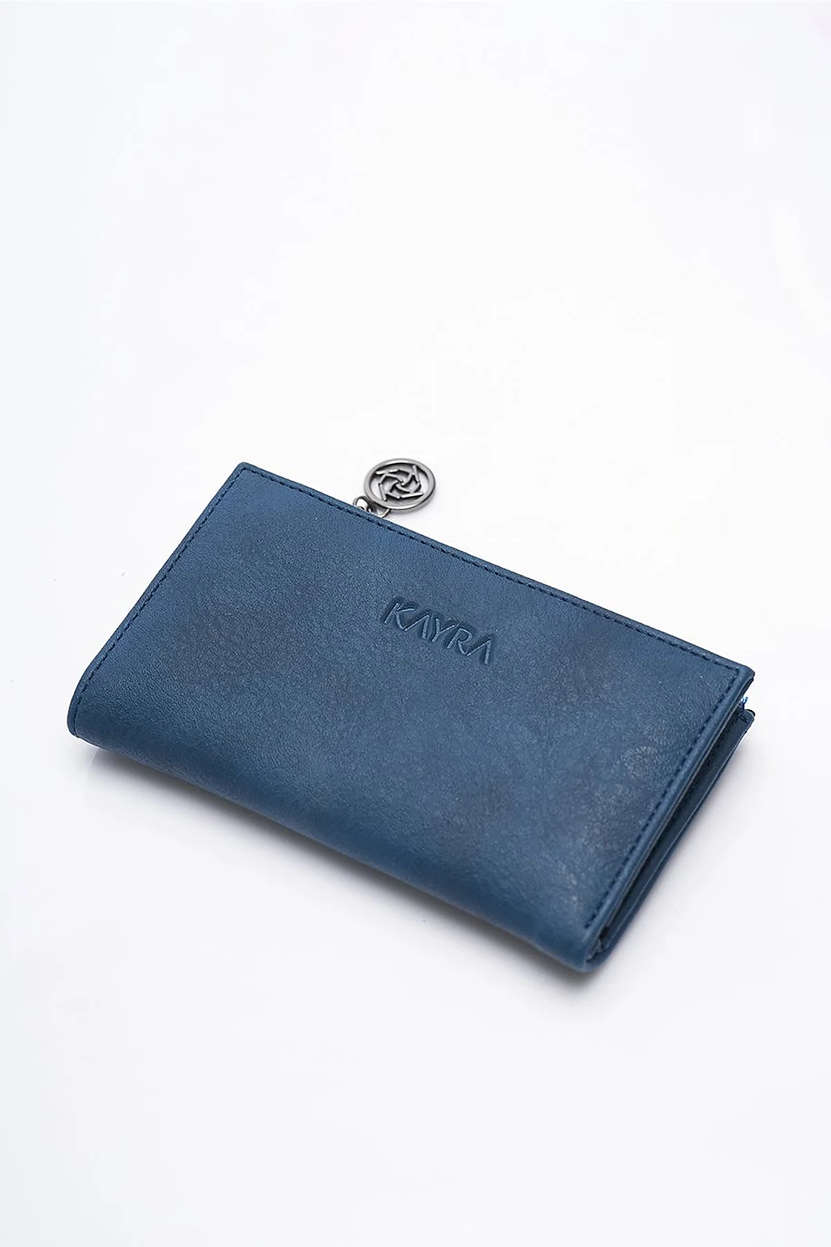 Faux Leather Rectangular Form Wallet Navy Blue