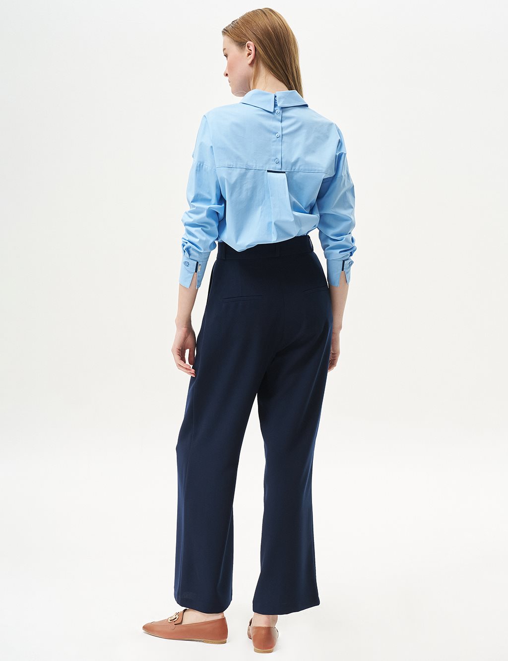  Pleated Pocket Detail Basic Pants Navy Blue