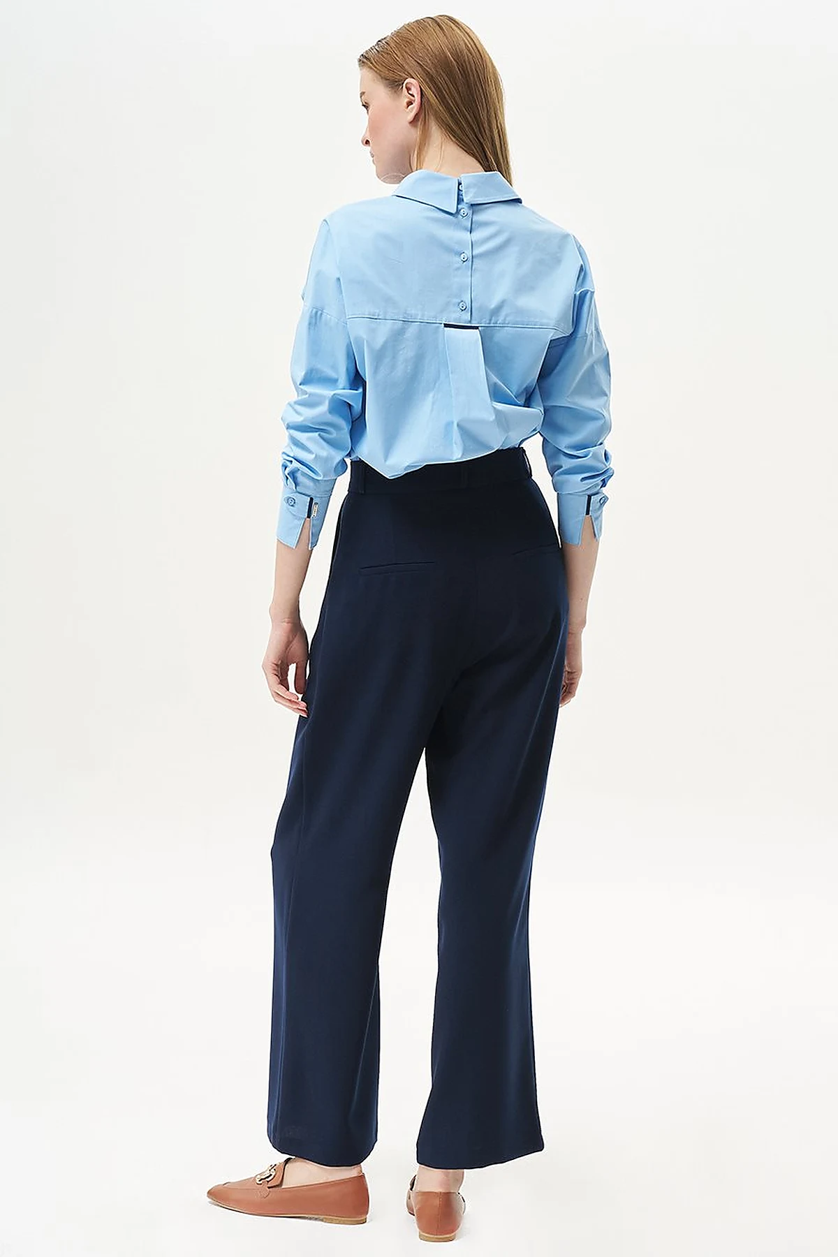 Pleated Pocket Detail Basic Pants Navy Blue