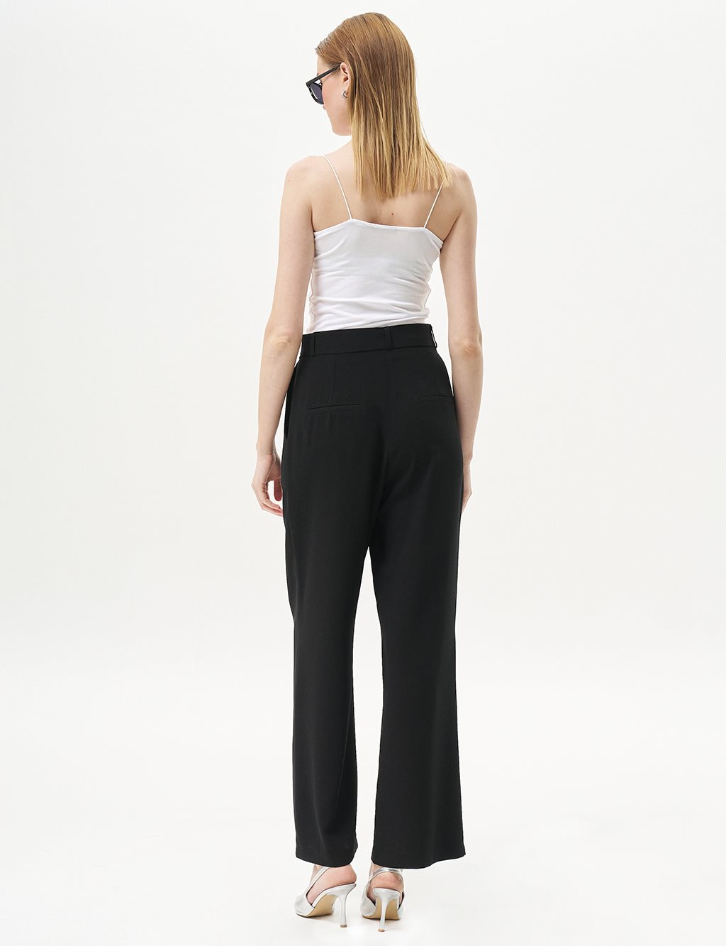 Pleated Pocket Detail Basic Pants Black