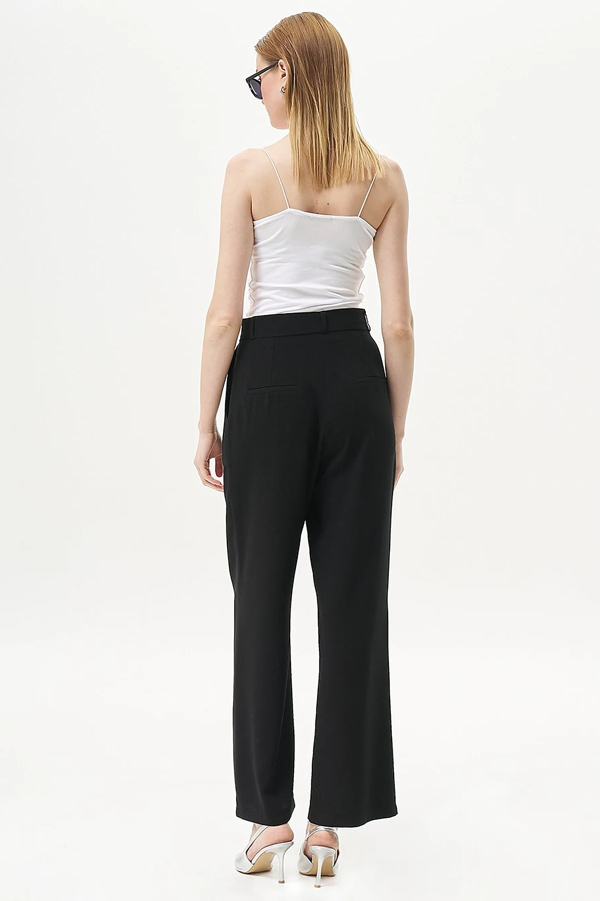 Pleated Pocket Detail Basic Pants Black