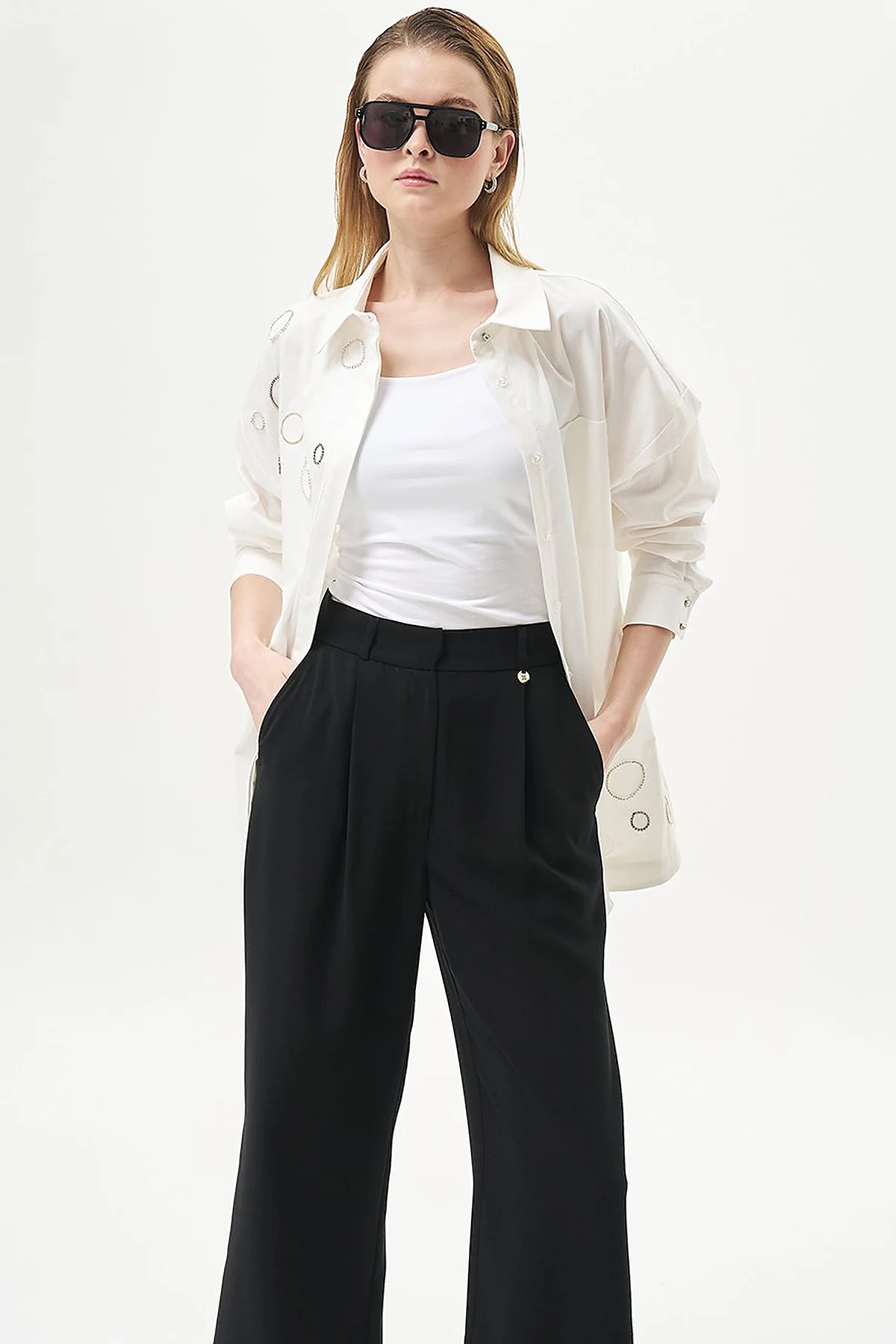 Pleated Pocket Detail Basic Pants Black