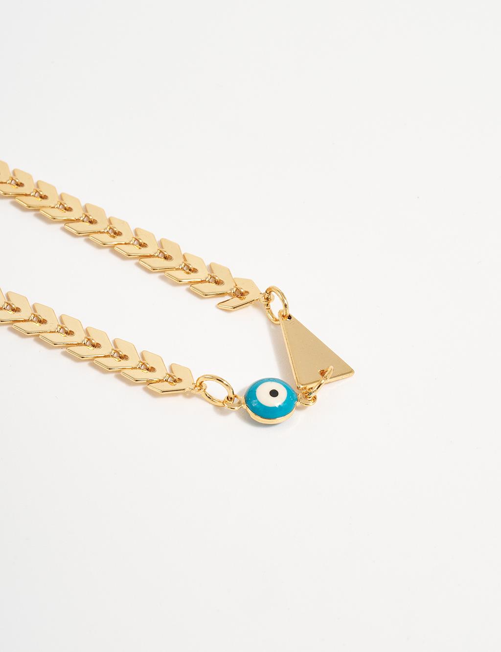 Evil Eye Bead Figured Flat Anklet Gold