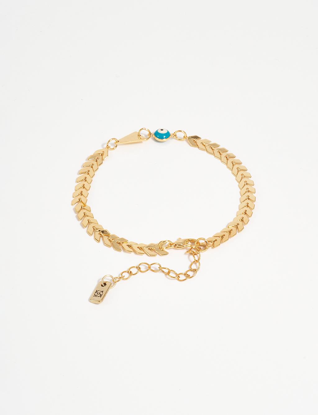 Evil Eye Bead Figured Flat Anklet Gold