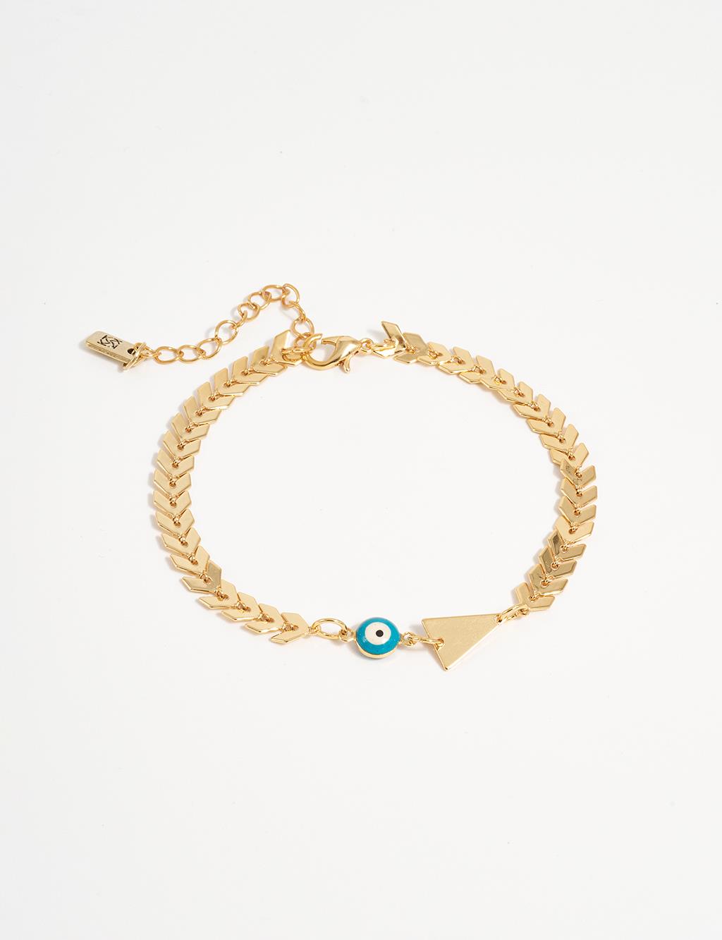 Evil Eye Bead Figured Flat Anklet Gold