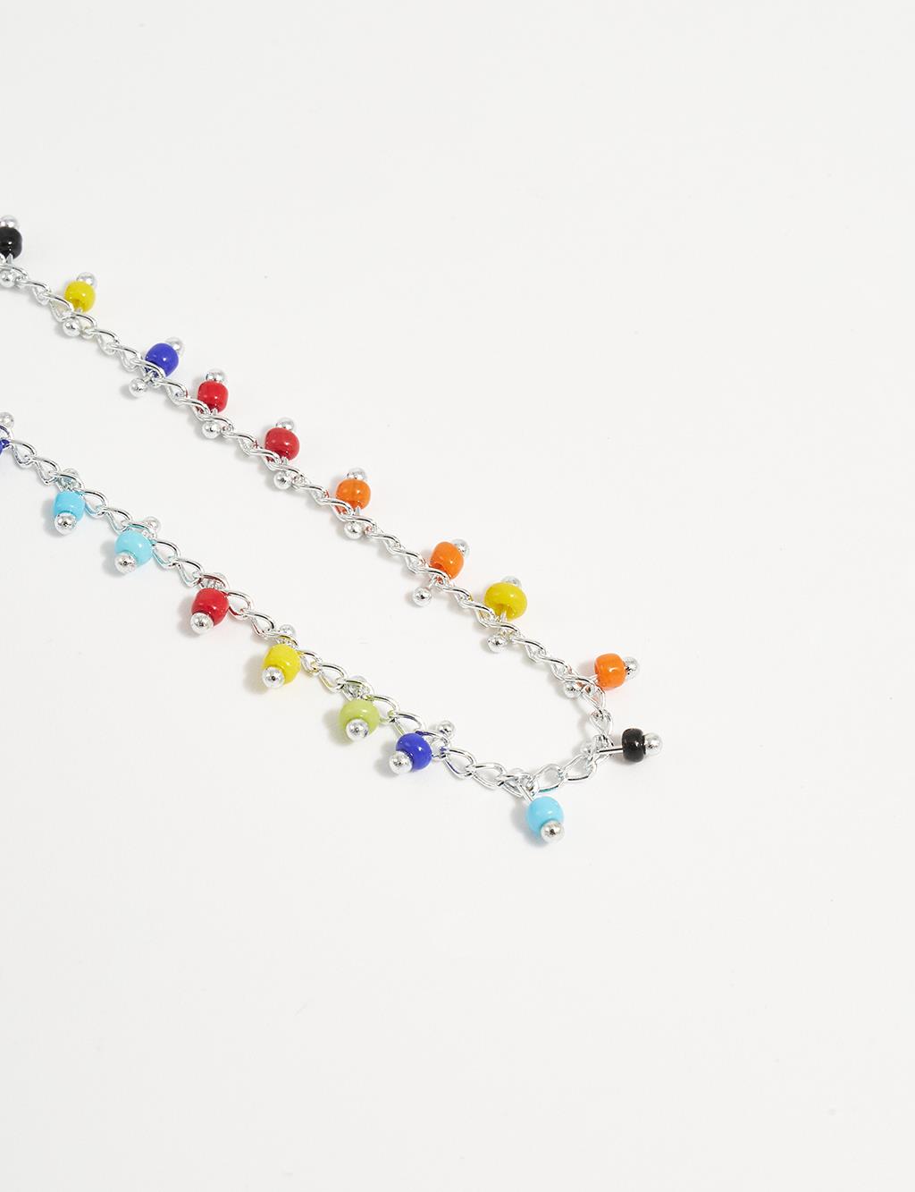 Colorful Beaded Anklet Silver