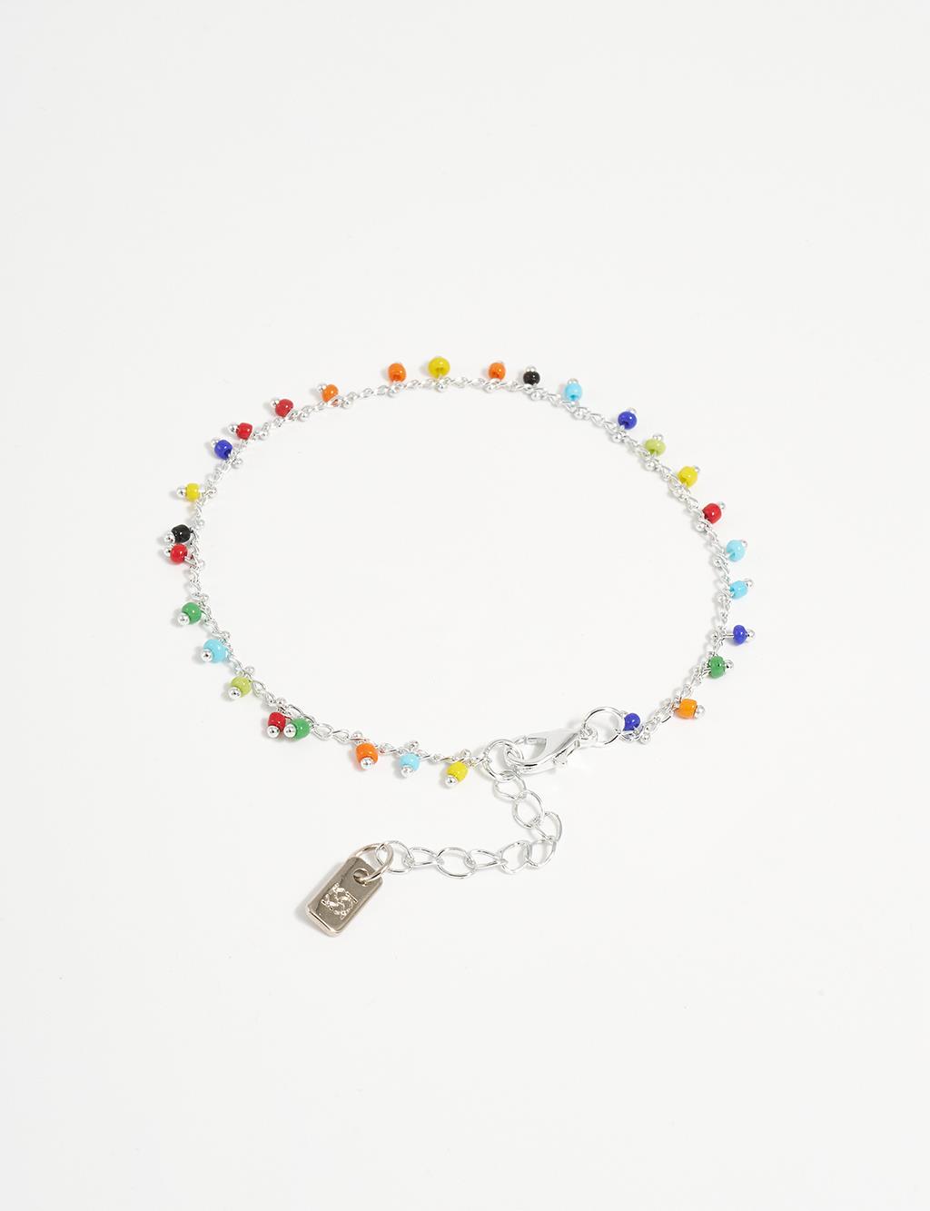 Colorful Beaded Anklet Silver