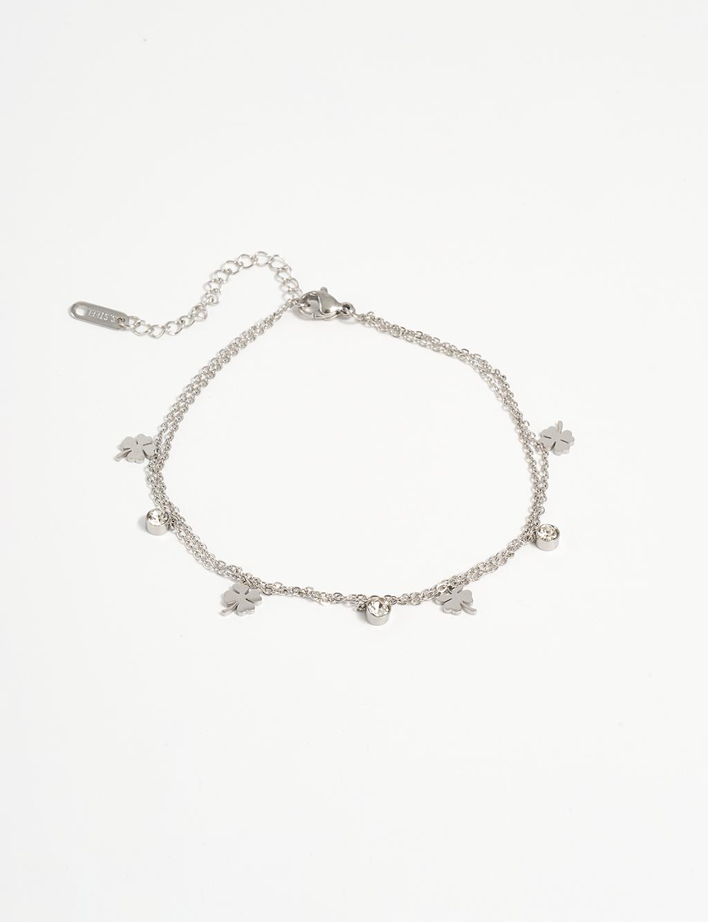 Multiple Figure Steel Anklet Silver