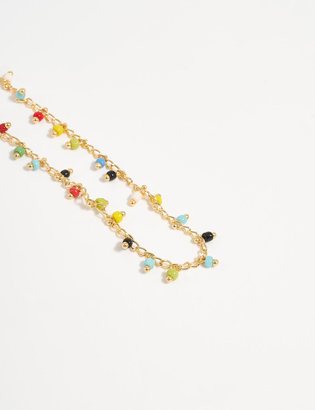 Colorful Beaded Anklet Gold