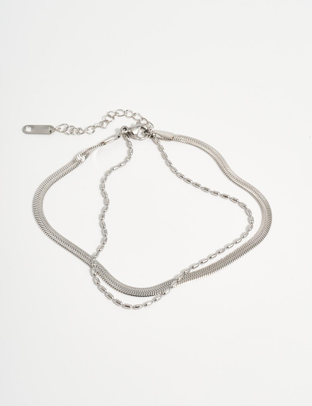 Flat Form Steel Anklet Silver